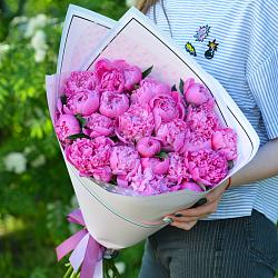 25 розовых пионов в упаковке (Россия)