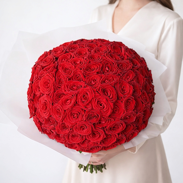 101 красная роза 40см в упаковке (Россия)