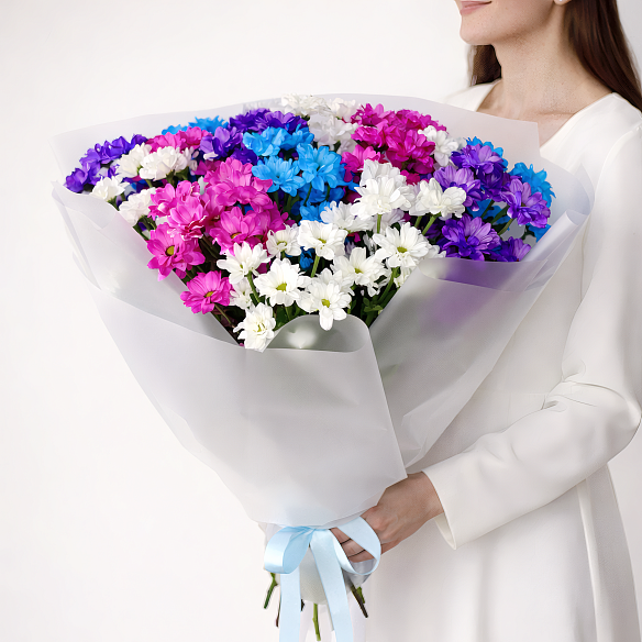 15 кустовых хризантем микс в упаковке