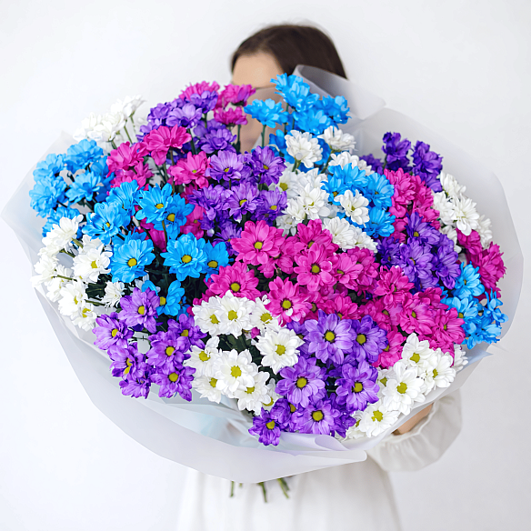 25 кустовых хризантем микс в упаковке