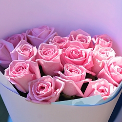 15 розовых роз 35-40см в упаковке (Россия)