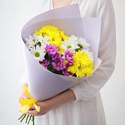 5 кустовых хризантем микс в упаковке