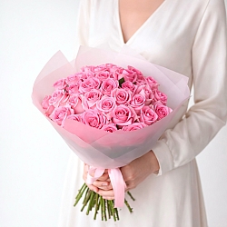 35 розовых роз 40см в упаковке (Россия)