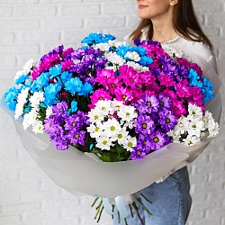 25 кустовых хризантем микс в упаковке