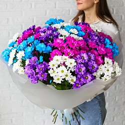 25 кустовых хризантем микс в упаковке