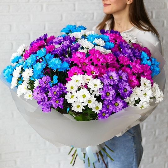 25 кустовых хризантем микс в упаковке