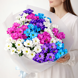 15 кустовых хризантем микс в упаковке