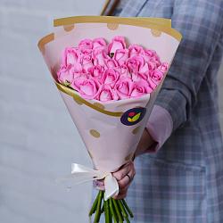 25 розовых роз 35-40см в упаковке (Кения)