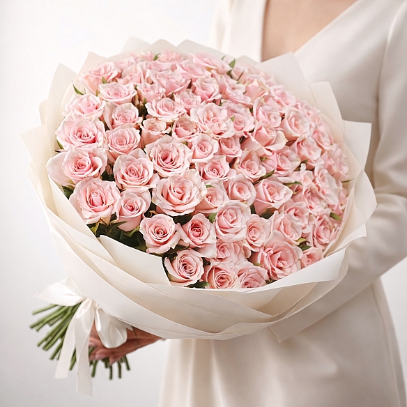 101 бело-розовая роза 35-40см в упаковке (Кения)