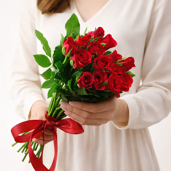 15 красных роз 35-40см (Кения)