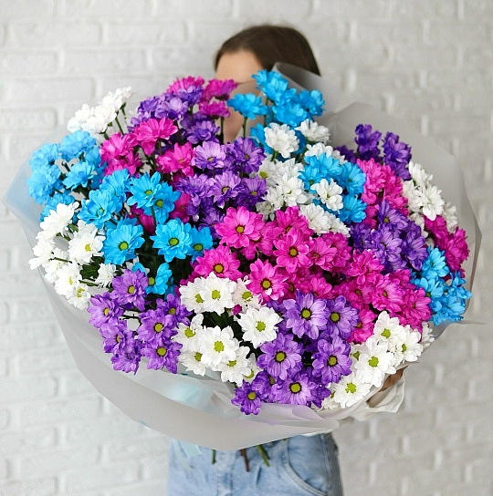 25 кустовых хризантем микс в упаковке