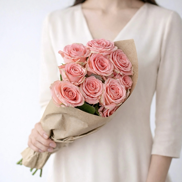Охапка розовых роз 50см (Россия)