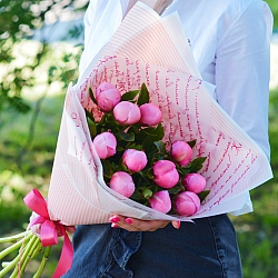 11 розовых пионов в упаковке (Голландия)