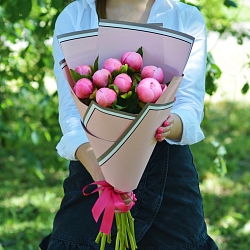 9 розовых пионов в упаковке (Голландия)