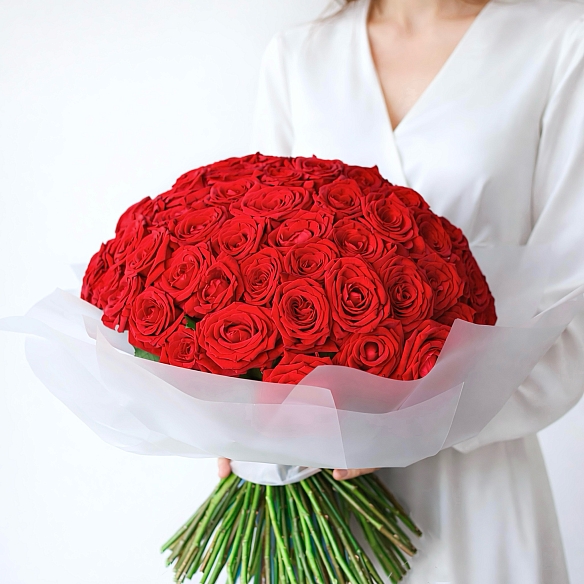 101 красная роза 40см в упаковке (Россия)