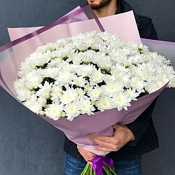 25 белых кустовых хризантем в упаковке