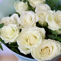 9 белых роз с фисташкой