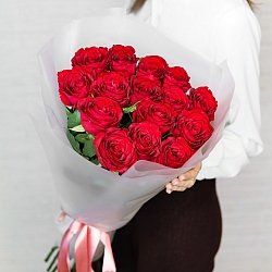15 красных роз 70см в упаковке (Кения)