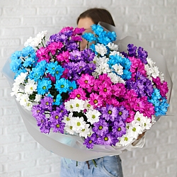 25 кустовых хризантем микс в упаковке