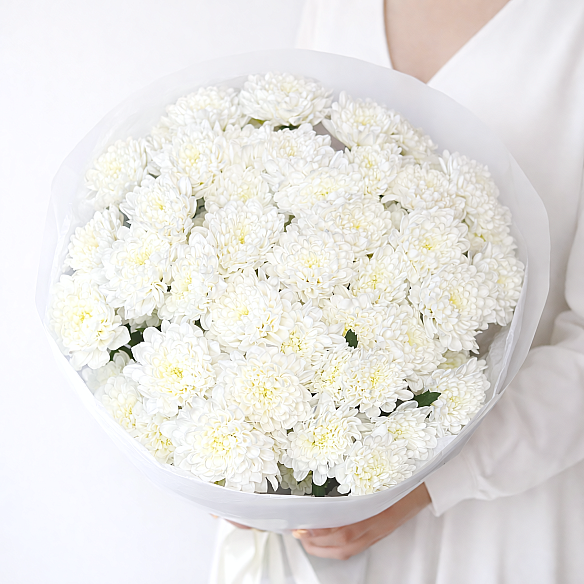 9 белых кустовых хризантем в упаковке