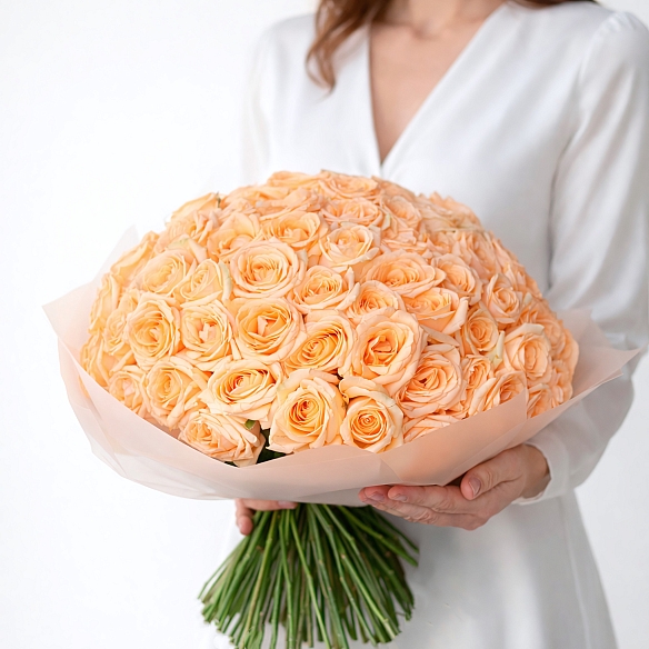 101 кремовая роза 40см в упаковке (Россия)