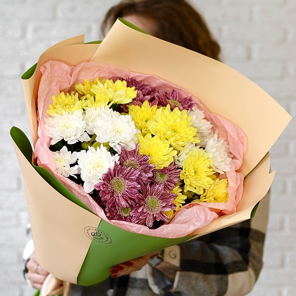 7 кустовых хризантем микс в упаковке