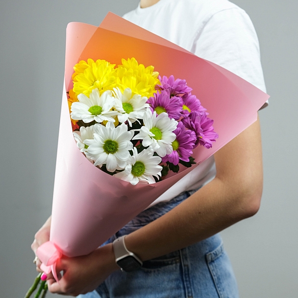 3 кустовых хризантемы микс в упаковке