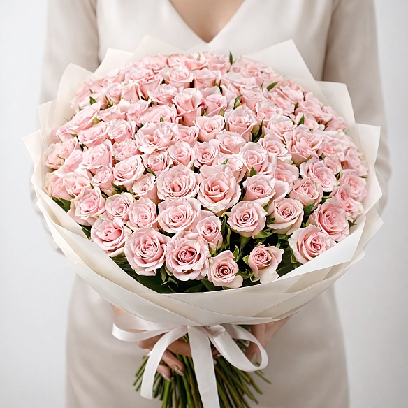101 бело-розовая роза 35-40см в упаковке (Кения)