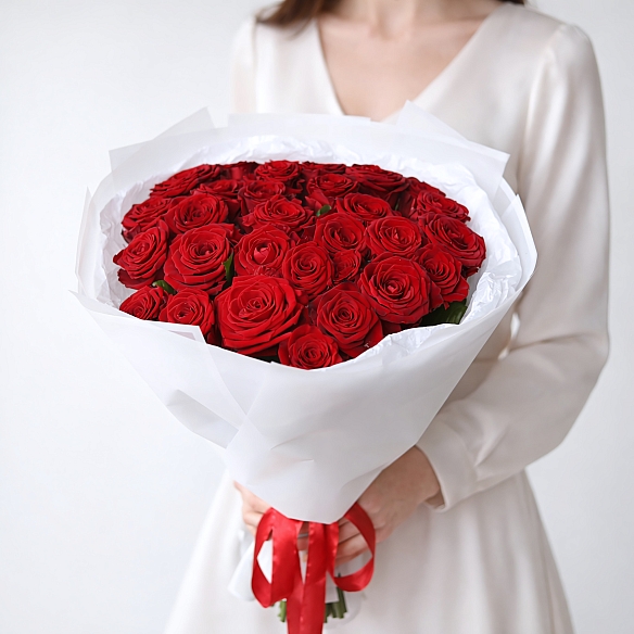 31 красная роза 50см в упаковке (Россия)