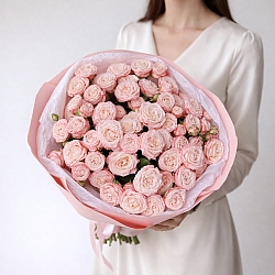 21 розовая кустовая роза в упаковке (Россия)