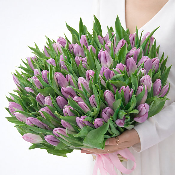 101 розовый тюльпан в упаковке