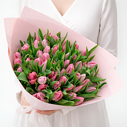 51 розовый тюльпан в упаковке