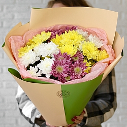 7 кустовых хризантем микс в упаковке