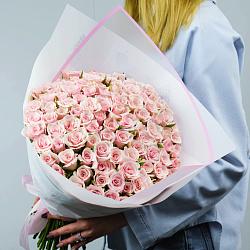 101 бело-розовая роза 35-40см в упаковке (Кения)