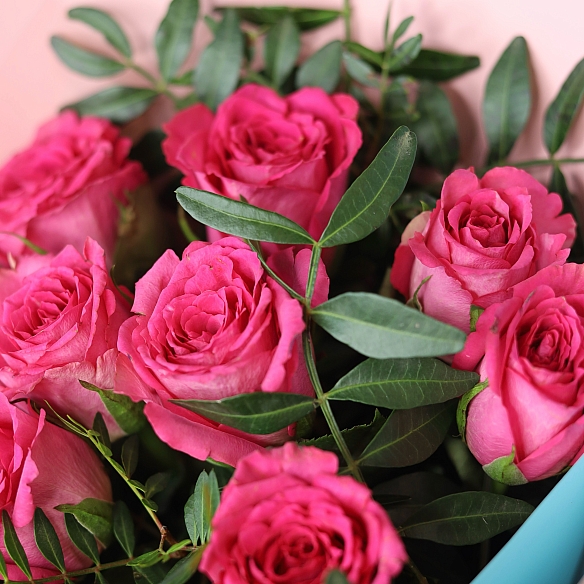 9 малиновых роз с фисташкой